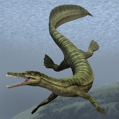 Imagem ilustrativa de um Mesosaurus brasiliensis, um dos seres pré-históricos da fauna brasileira.