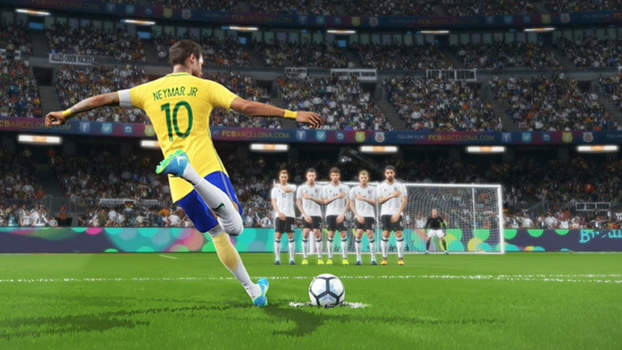 Imagem de Neymar Jr. prestes a chutar uma bola, ilustrando a relação entre as leis de newton e o futebol.