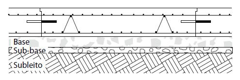Ilustração de seção transversal de placa de pavimento de concreto armado.