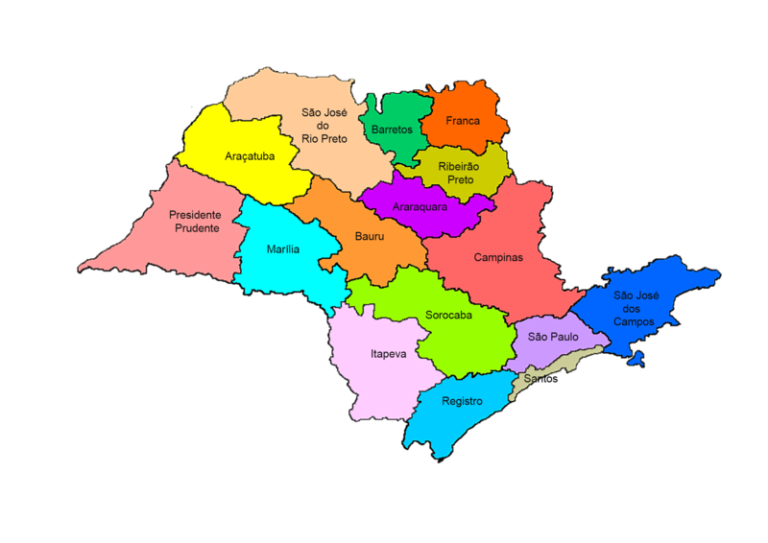 Ilustração das regiões administrativas de São Paulo.