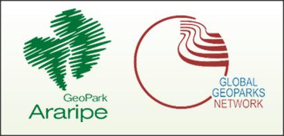 Logo do Geoparque Araripe e da Rede Global de Geoparques.