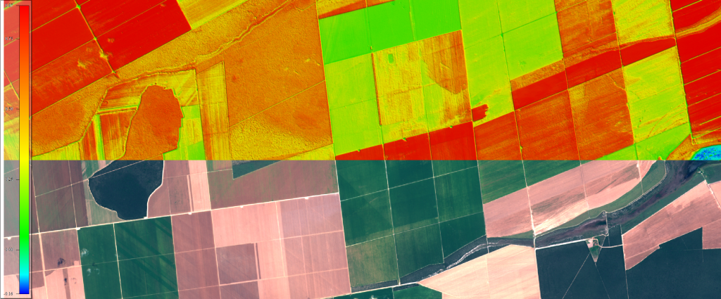 Imagem aérea de uma área tirada por câmera multiespectral, um dos tipos de sensores remotos mais famosos.