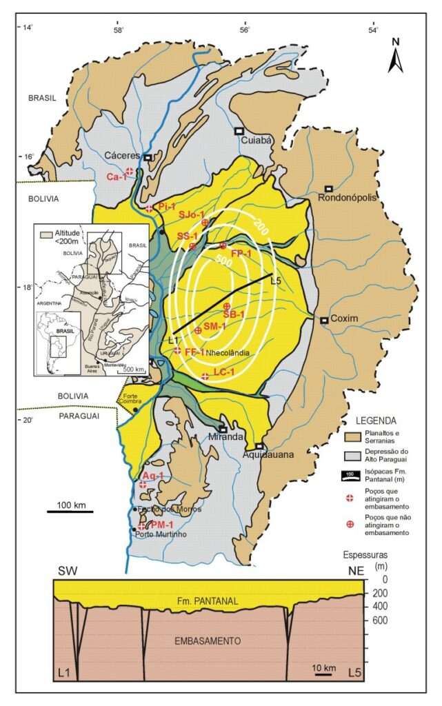 Mapa da subsuperfície da Bacia do Alto Rio Paraguai.