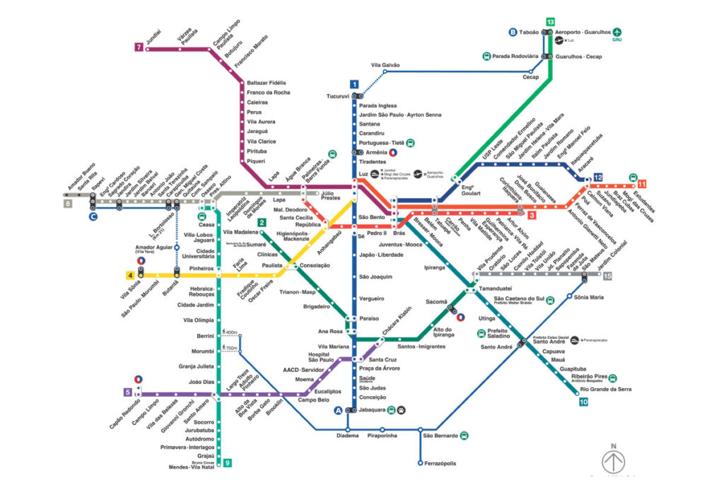Mapa do metrô de São Paulo.