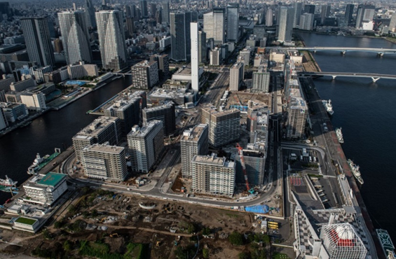 Foto aérea da Vila Olímpica em Tóquio, local que receberá as delegações dos Jogos Olímpicos.