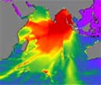 imagem de reflectância de um terremoto e um tsunami