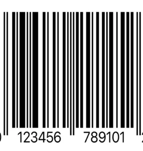 Imagem de um código de barras EAN-13 em preto e branco com a numeração 01234567891012 abaixo das barras.