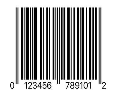 Imagem de um código de barras EAN-13 em preto e branco com a numeração 01234567891012 abaixo das barras.