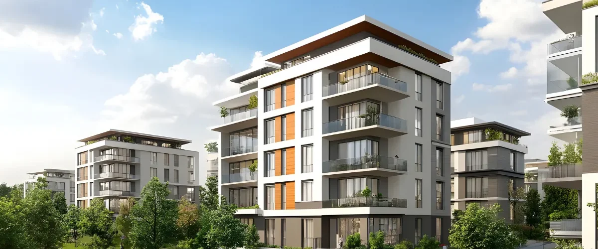 Prédio em volta de área verde