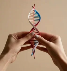 Duas mãos segurando um DNA
