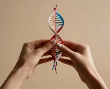 Duas mãos segurando um DNA